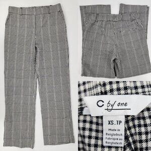 C by One Womens XS 29x29 Straight Leg Black White Plaid Pull On Split Cuff Pants